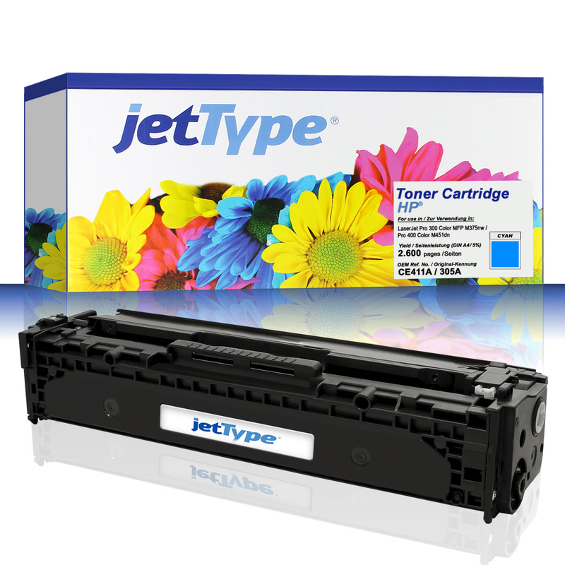 jetType Toner kompatibel zu HP CE411A 305A cyan 2.600 Seiten 1 Stück