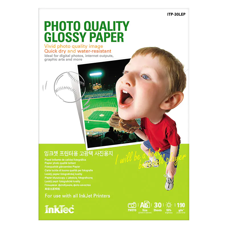 InkTec Inkjet glänzendes Fotopapier DIN A6 190 g/m² 30 Blatt für Canon Epson HP Tintenstrahldrucker