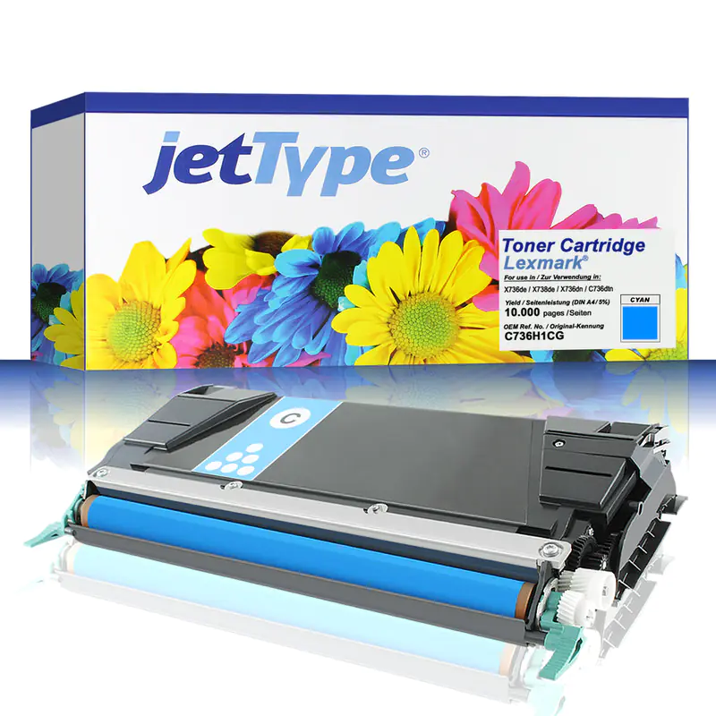 jetType Toner kompatibel zu Lexmark C736H1CG C746A1CG cyan 10.000 Seiten Universalkartusche